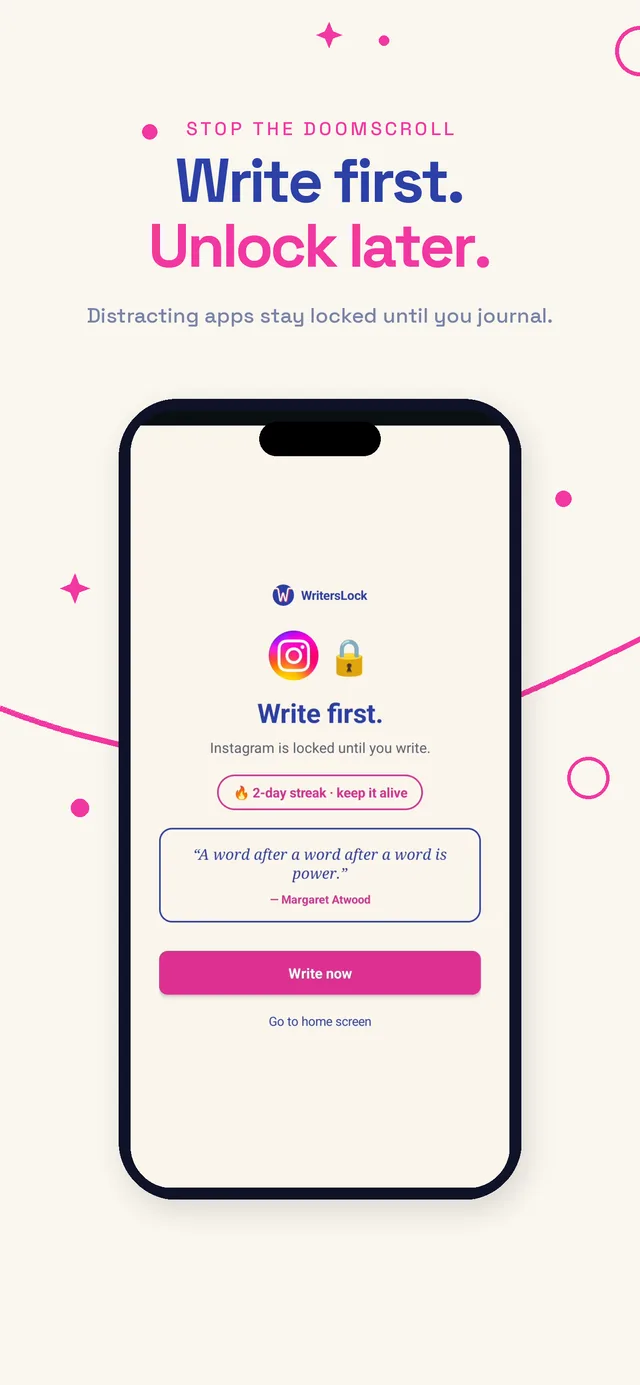 WritersLock keeping a distracting app locked until you write